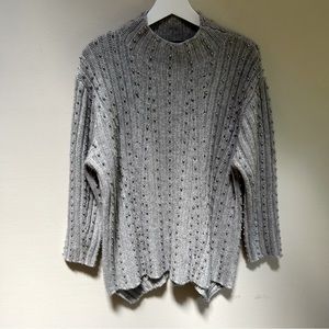 Magaschoni ~Cashmere Mock Neck Beads Long Sleeve Gray Knit Sweater in Medium